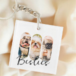 Besties Pet Simple Modern Playful Three Photo Key Ring<br><div class="desc">This simple and modern design is composed of modern simple playful script typography. Add custom pet photos of your pet cat,  dog,  or birds.</div>