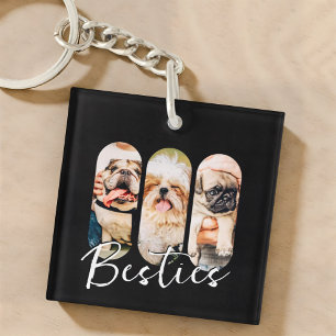 Besties Pet Simple Modern Playful Three Photo Key Ring