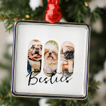 Besties Pet Simple Modern Playful Three Photo Metal Tree Decoration<br><div class="desc">This simple and modern design is composed of modern simple playful script typography. Add custom pet photos of your pet cat,  dog,  or birds.</div>