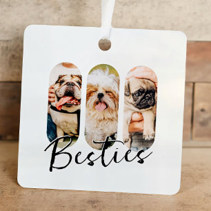 Besties Pet Simple Modern Playful Three Photo Metal Tree Decoration
