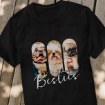 Besties Pet Simple Modern Playful Three Photo T-Shirt<br><div class="desc">This simple and modern design is composed of modern simple playful script typography. Add custom pet photos of your pet cat,  dog,  or birds.</div>