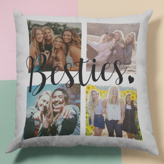 Besties Photo Black White Throw Pillow (Creator Uploaded)