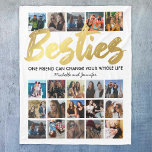 Besties Photo Collage | Best Friends Fleece Blanket<br><div class="desc">Personalized best friends fleecy blanket featuring a stylish white background that can be changed to any color,  the word "besties" in a faux gold foil script font,  a friendship quote,  your names,  and a 20 square photo collage template for you to customize to your own.</div>