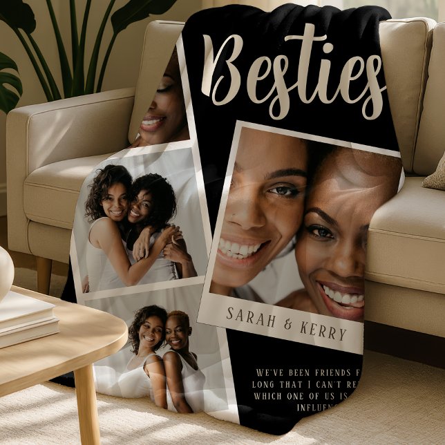 Besties Photo Collage Black Fleece Blanket (Creator Uploaded)