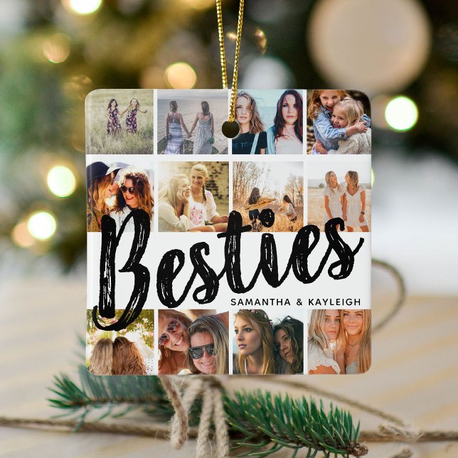 BESTIES, Photo Collage & Names | BFF Christmas Ceramic Ornament (Creator Uploaded)