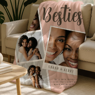 Besties Photo Collage Pink Fleece Blanket