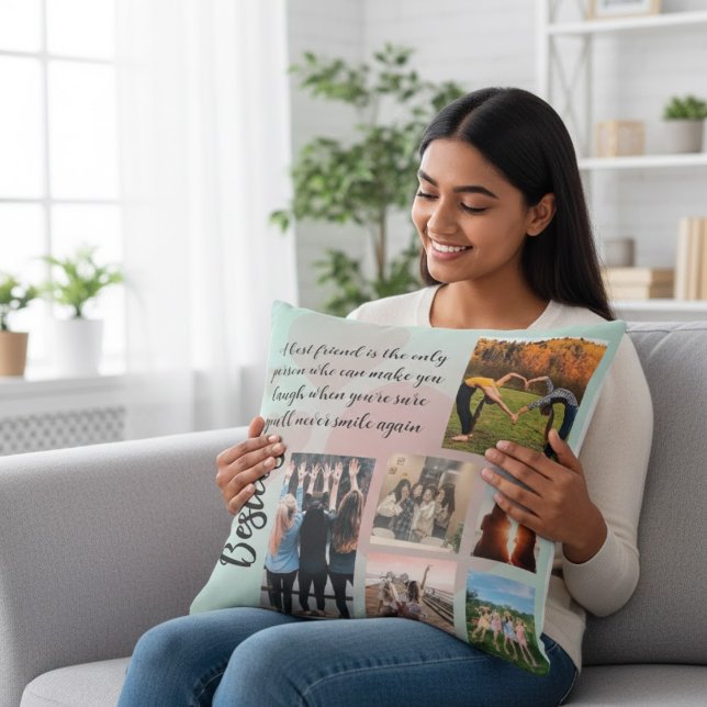 Besties Photo Collage Quote Personalised Cushion (Creator Uploaded)