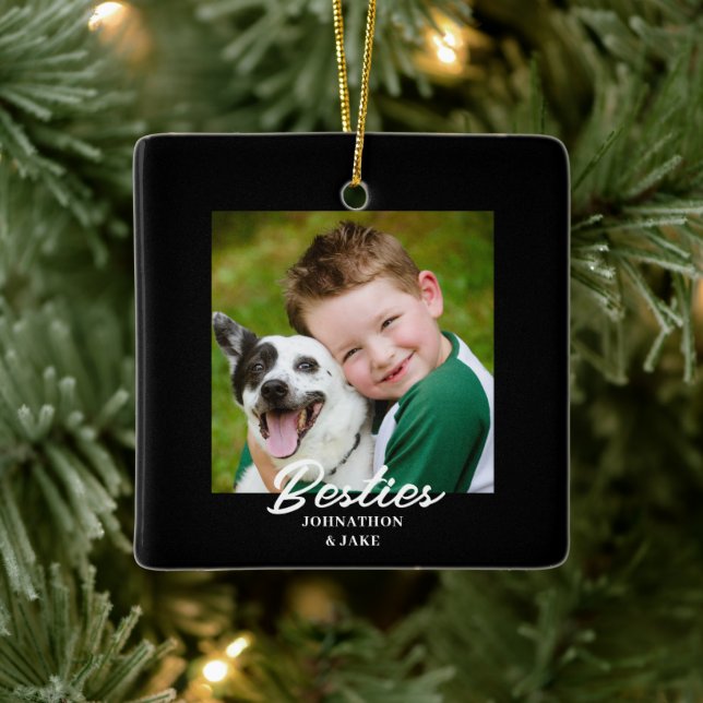 Besties Photo Name Christmas  Ceramic Ornament (Tree)