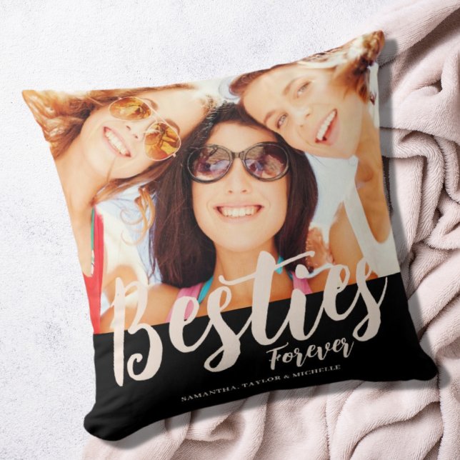 Besties Photo Name Throw Pillow (Creator Uploaded)