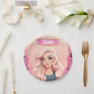 Besties Pink Doll Girly Party Paper Plate
