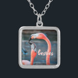 Besties Pink Flamingo Friends Photo Cute Chic Fun Silver Plated Necklace<br><div class="desc">Who says flamingos can’t have fun with their favourite pal? Enjoy this entertaining image whenever you wear this stunning, colourful photography charm necklace of two pink flamingos playing around. This necklace comes in small, medium and large sizes, as well as both square and circle shapes. You can order this necklace...</div>