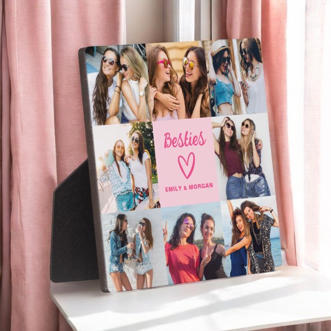 Besties Pink Gift For Friends Photo Collage Plaque (Creator Uploaded)