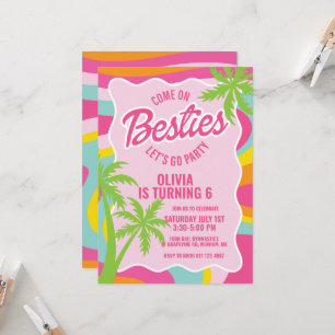 Besties pink malibu swirl beach birthday invitation