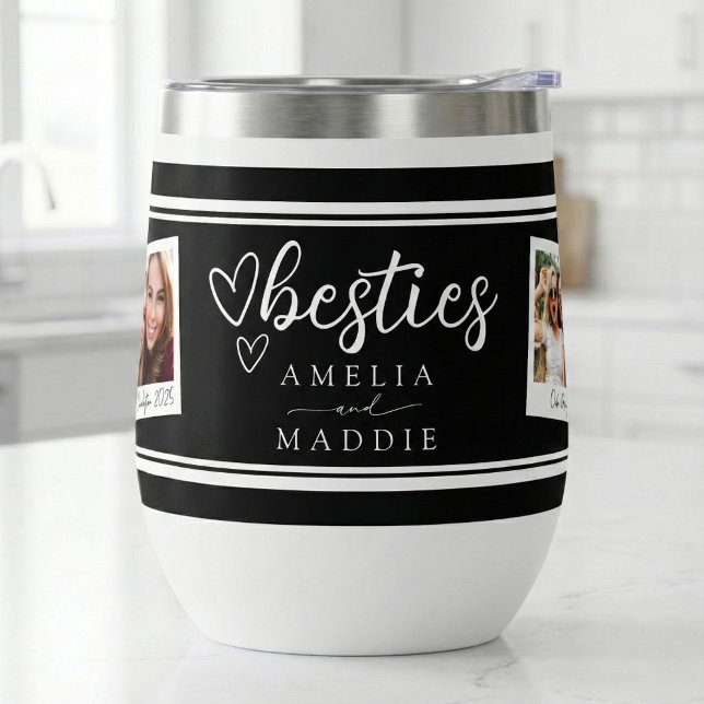Besties Polaroid Photo Collage Wine Tumbler (Besties Polaroid Photo Collage Wine Tumbler shown in white)