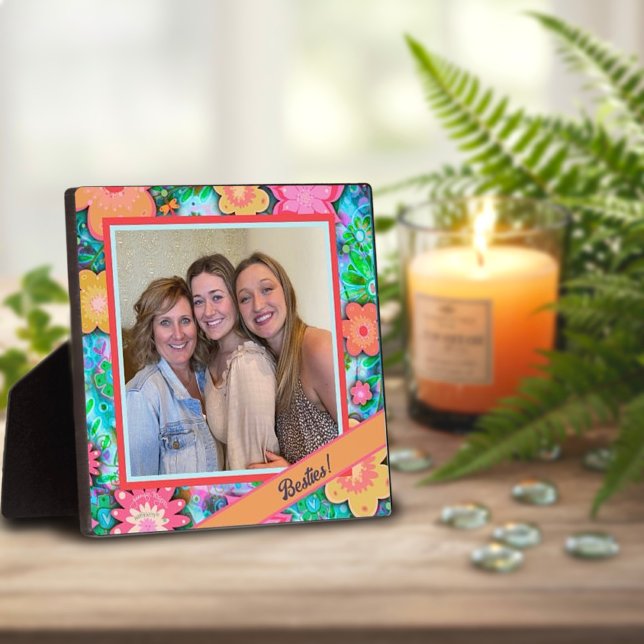 Besties Pretty Floral Whimsical Photo Customised Plaque (Creator Uploaded)