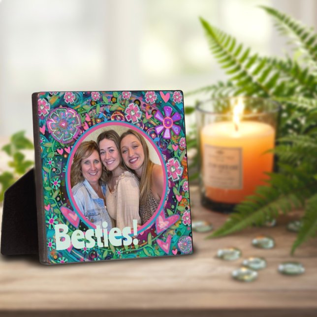 Besties Pretty Pink Floral Photo Customised Plaque (Creator Uploaded)