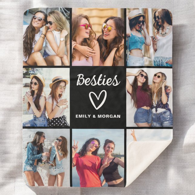 Besties Script Gift For Friends Photo Collage Sherpa Blanket (Creator Uploaded)