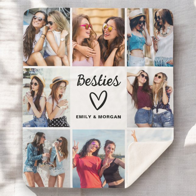 Besties Script Gift For Friends Photo Collage Sherpa Blanket (Creator Uploaded)