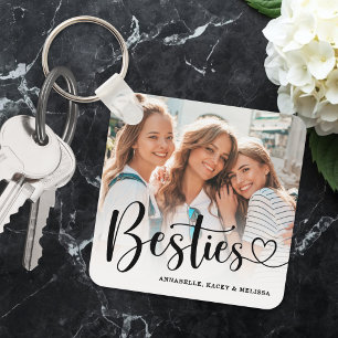 Besties Script Heart Best Friend Photo Key Ring