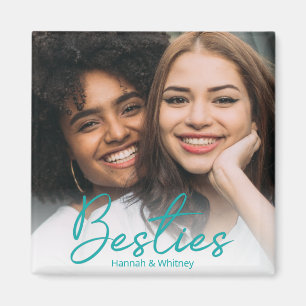 Besties Teal Script Custom Photo  Magnet