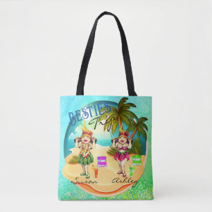 Besties trip summer beach blue personalized tote bag