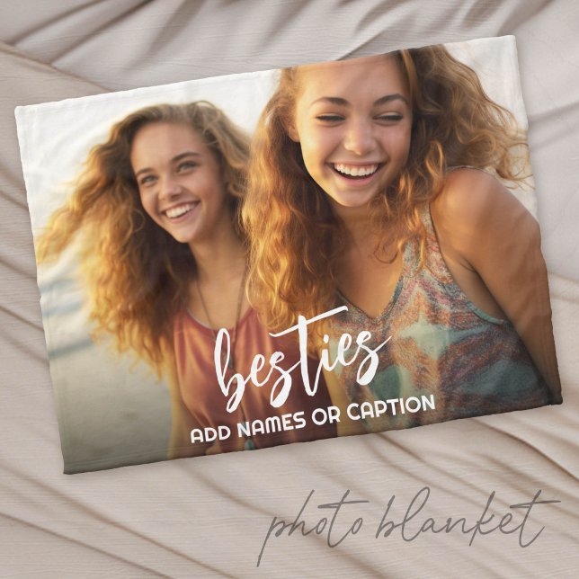 Besties with Photo and Custom Text - Script Fleece Blanket (Custom Fleece Photo Blanket)