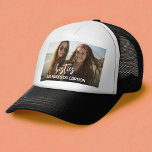 Besties with Photo and Custom Text - Script Trucker Hat<br><div class="desc">Add one party pic on then add text. A fun script says "besties" but can be changes. If you need to adjust the artwork or change the font,  you can click on the customise area. This will take you to the design tool where you can make many changes.</div>