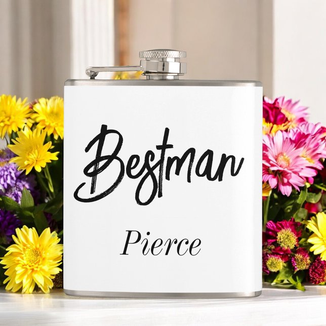 Bestman Black White Wedding Groomsmen Hip Flask (Creator Uploaded)