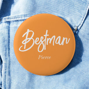 Bestman Orange White Wedding Button
