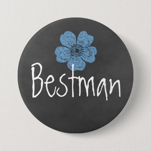 Bestman Wild Blue Roses Chalkboard 7.5 Cm Round Badge (Front)