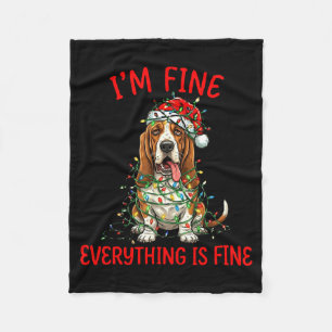 Bet Hound Dog Christmas I'm Fine Everything Is Fin Fleece Blanket