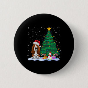 Bet Hound Dog Xmas Tree Lights Reindeer Hat Christ 6 Cm Round Badge