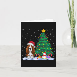 Bet Hound Dog Xmas Tree Lights Reindeer Hat Christ Card