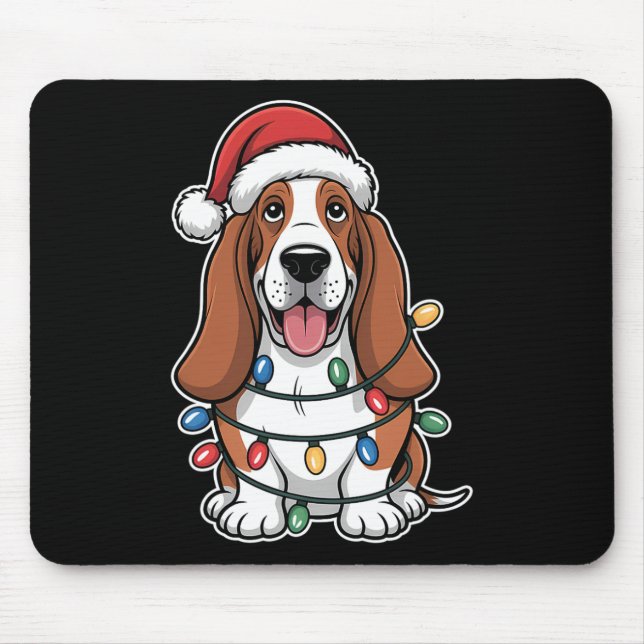 Bet Hound Wrapped In Christmas Lights  Mouse Pad (Front)