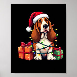 Bet Hound Wrapped In Christmas Lights With Santa H Poster
