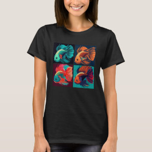 Beta Fish Pop Illustration Colorful Animal Women   T-Shirt