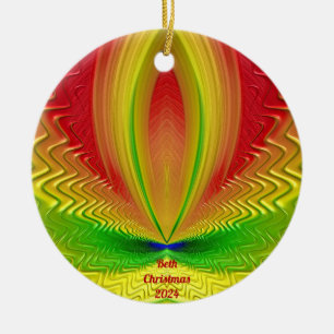 BETH ~ Personalised Red Green Yellow Christmas Ceramic Tree Decoration