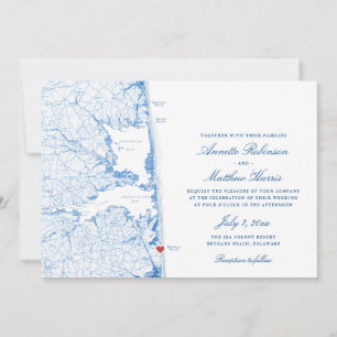 Bethany Beach DE Map Elegant Navy Blue Wedding Invitation