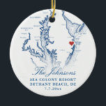 Bethany Beach DE Map Navy Wedding Photo Christmas Ceramic Tree Decoration<br><div class="desc">Commemorate your Bethany Beach, Delaware wedding with our elegant navy blue coastal Delaware map personalised Christmas ornament. Featuring the couple's wedding photo on the back, this keepsake beautifully captures the charm of your special day. Perfect for celebrating venues like The Addy Sea, Sea Colony Resort, Bear Trap Dunes, Bethany Beach...</div>