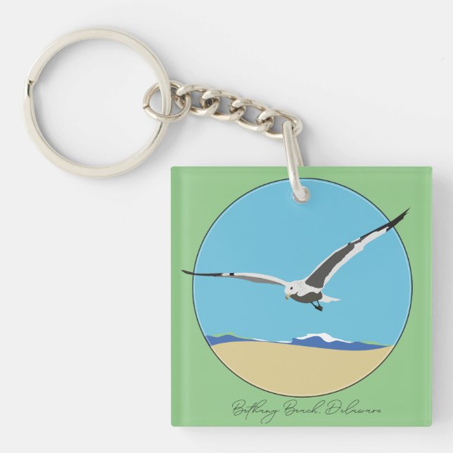 Bethany Beach, Delaware Sea Gull Flying over Beach Key Ring (Front)