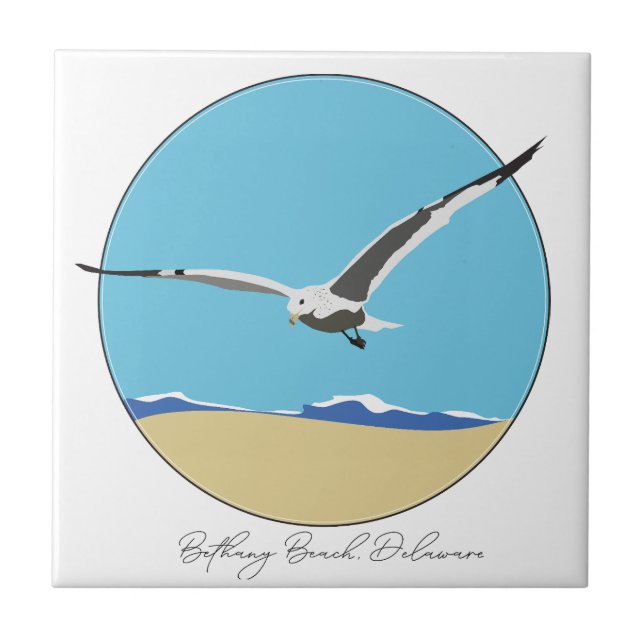 Bethany Beach, Delaware Sea Gull Flying over Beach Tile (Front)