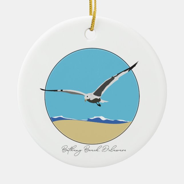 Bethany Beach, Delaware Sea Gull over Beach  Ceramic Tree Decoration (Front)