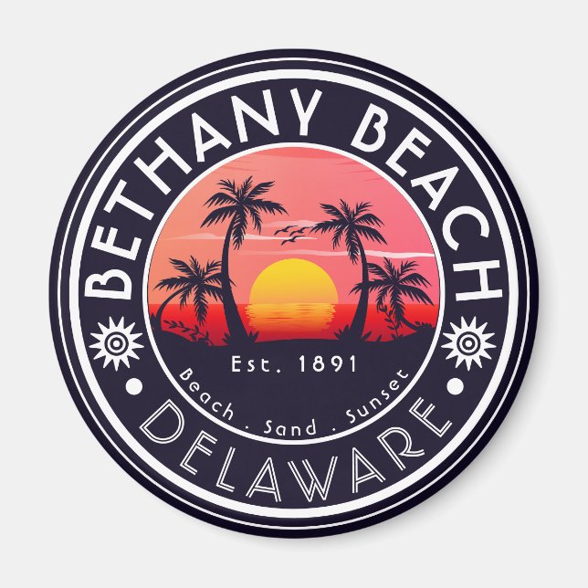 Bethany beach Delaware Sunset Beach Palm Tree 80s Magnet (Front)