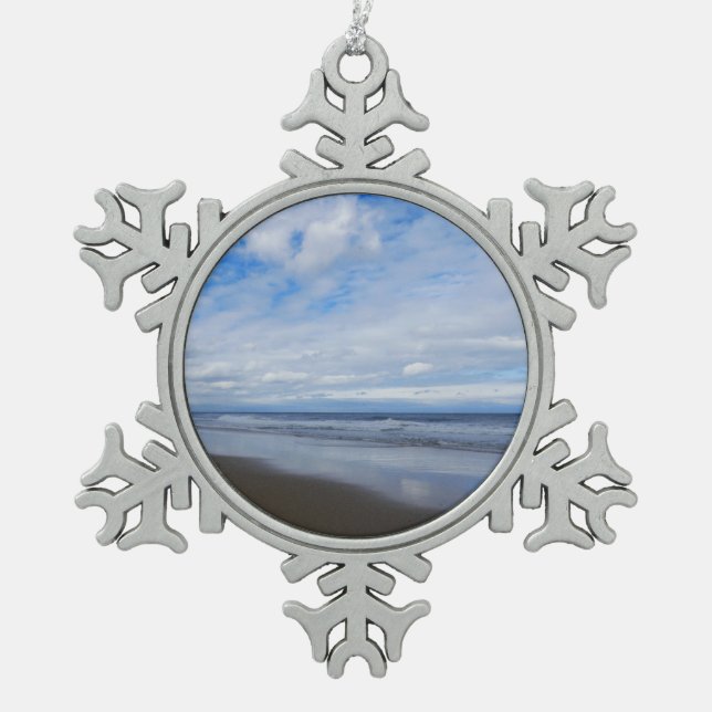 Bethany Beach I Snowflake Pewter Christmas Ornament (Front)