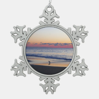 Bethany Beach Sunrise I Snowflake Pewter Christmas Ornament