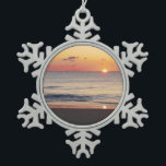 Bethany Beach Sunrise II Snowflake Pewter Christmas Ornament<br><div class="desc">Some East Coast beaches are full of people and buildings and others are full of nature. Here is a sunrise beach photo from a quiet beach in Delaware, Bethany Beach, during the off-season in April. This photo is the second in a series of two. This picture is also featured as...</div>