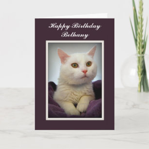 Bethany Happy Birthday White Cat Card