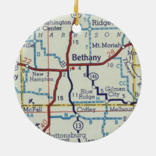 Bethany MO Vintage Map Ceramic Tree Decoration