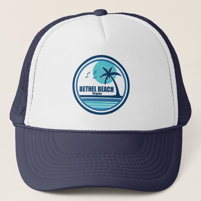 Bethel Beach Virginia Palm Tree Birds Trucker Hat (Front)