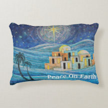 Bethlehem Star Peace On Earth Blue Pillow